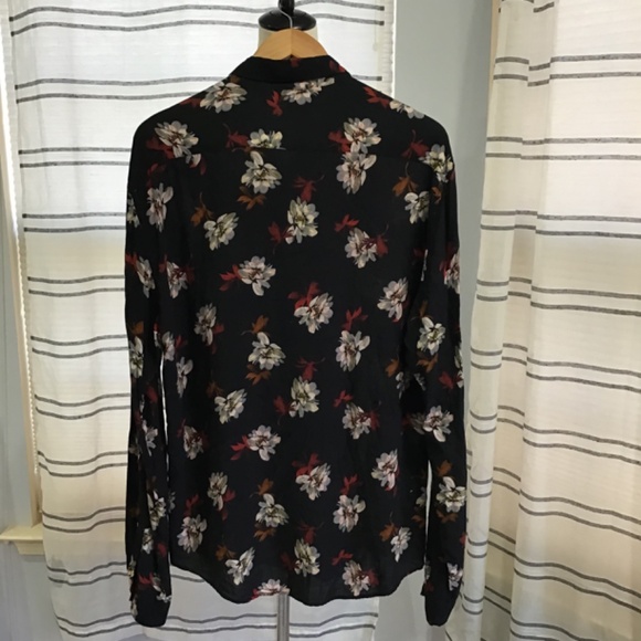 Zara Men Size Med Black Button Up Collard Dress Shirt Floral Hawaii Lightweight - Picture 6 of 10